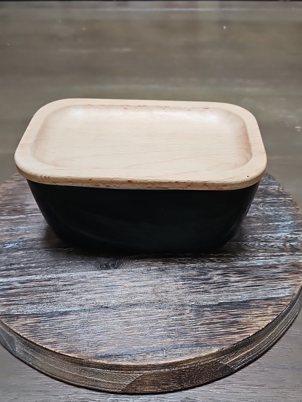 Ceramic Butter Dish with Natural Wood Lid